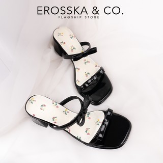 Erosska - Guốc nữ cao gót mũi hở phối nơ phong cách đơn giản năng động màu đen cao 4cm - EM129
