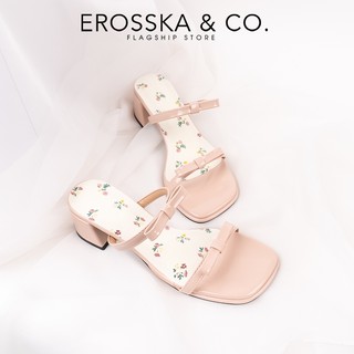 Erosska - Guốc nữ cao gót mũi hở phối nơ phong cách đơn giản năng động màu đen cao 4cm - EM129