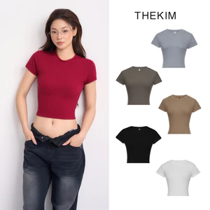 THEKIM Áo thun croptop tay ngắn cổ tròn , áo baby tee thun tăm trơn A166 croptop