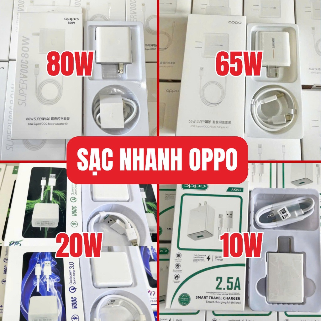 Bộ Sạc Nhanh Vooc Oppo Đầy Đủ Các Loại 10W | 20W | 67W | 80W Cổng Sạc TypeC / Micro Tốt BH 6 Tháng