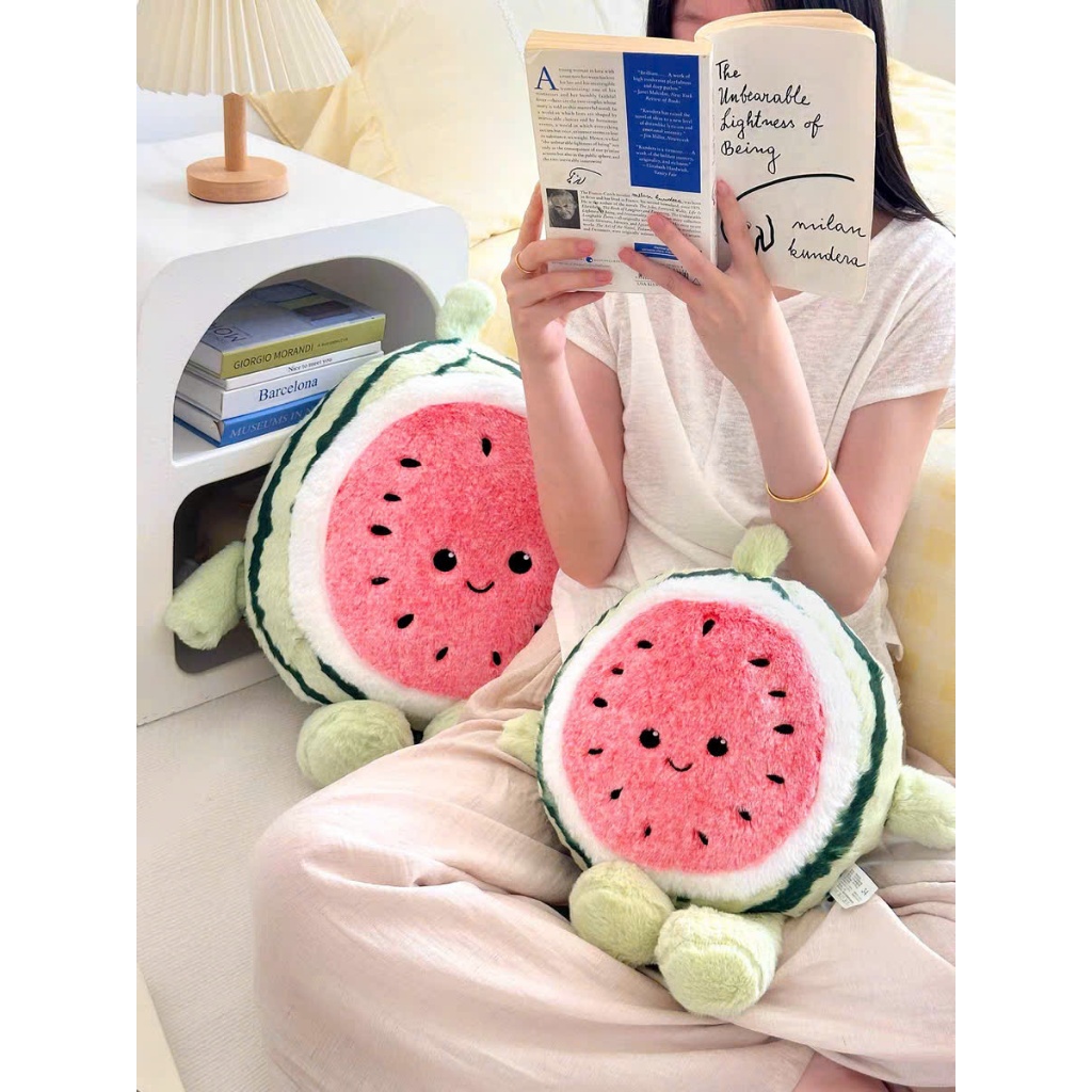 Gối ôm dưa hấu tròn mặt cười mềm mại, trang trí dễ thương cho bé - G172