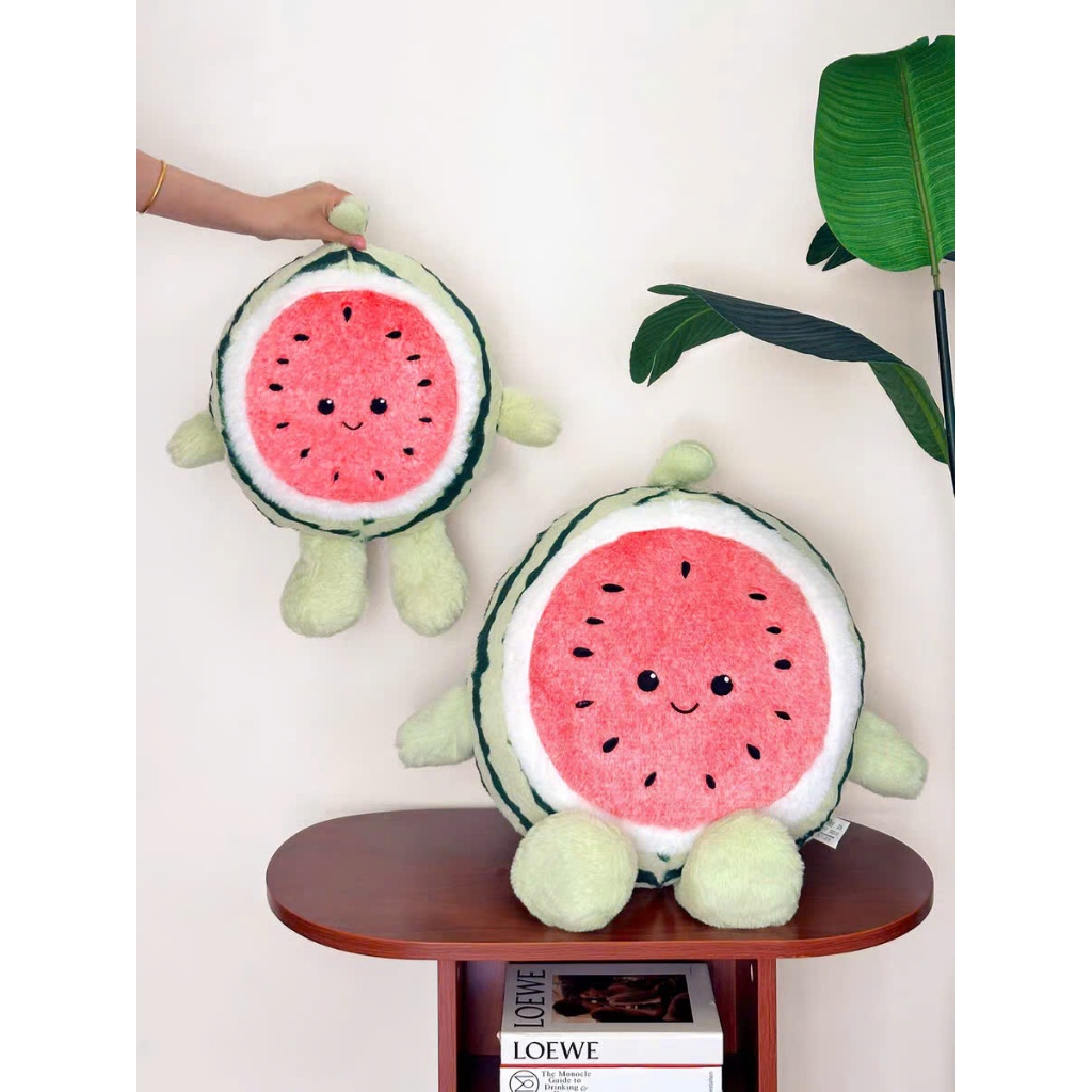 Gối ôm dưa hấu tròn mặt cười mềm mại, trang trí dễ thương cho bé - G172