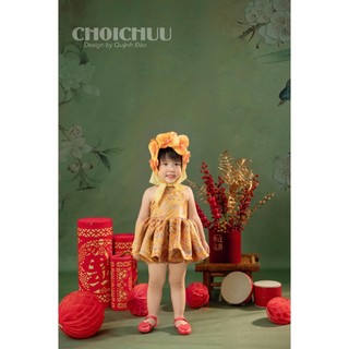 Váy đầm Yếm Trung Thu Gấm Vàng công chúa ChoiChuu  Phong Cách Bắc Bling Đáng Yêu Cho Bé Gái KHÔNG KÈM KHĂN