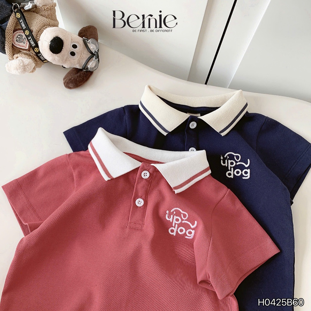 Bộ polo thêu ngực phối màu bé trai, bộ polo cộc tay cổ bo dệt quần kaki H0425B60