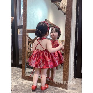 Váy đầm Yếm Trung Thu Gấm Đỏ truyền thông ChoiChuu Phong Cách Bắc Bling Đáng Yêu Cho Bé Gái KHÔNG KÈM KHĂN