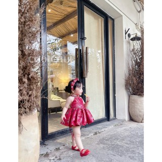 Váy đầm Yếm Trung Thu Gấm Đỏ truyền thông ChoiChuu Phong Cách Bắc Bling Đáng Yêu Cho Bé Gái KHÔNG KÈM KHĂN