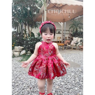 Váy đầm Yếm Trung Thu Gấm Đỏ truyền thông ChoiChuu Phong Cách Bắc Bling Đáng Yêu Cho Bé Gái KHÔNG KÈM KHĂN