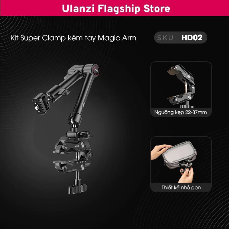 Ulanzi HD02 bộ Kit Super Clamp kèm tay Magic Arm ngàm Nato Rail dài 10 ...
