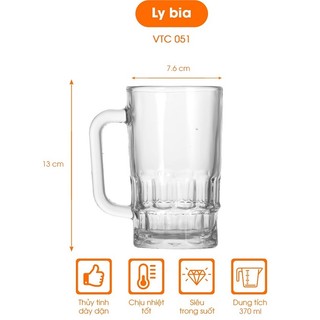 (Cam Kết Đổi Trả Khi Bể Vỡ) Bộ Cốc bia thủy tinh có quai 370 ML hàng dầy chính hãng