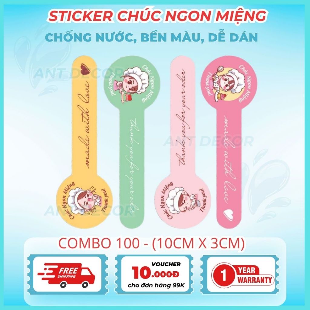 Tem dán chúc ngon miệng - tem thank you dài (10x3)cm, tem dán Decal đẹp mắt, bền màu, chống nước