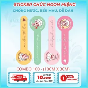 Tem dán chúc ngon miệng - tem thank you dài (10x3)cm, tem dán Decal đẹp mắt, bền màu, chống nước