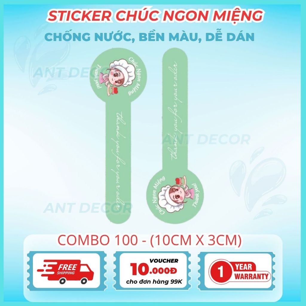 Tem dán chúc ngon miệng - tem thank you dài (10x3)cm, tem dán Decal đẹp mắt, bền màu, chống nước