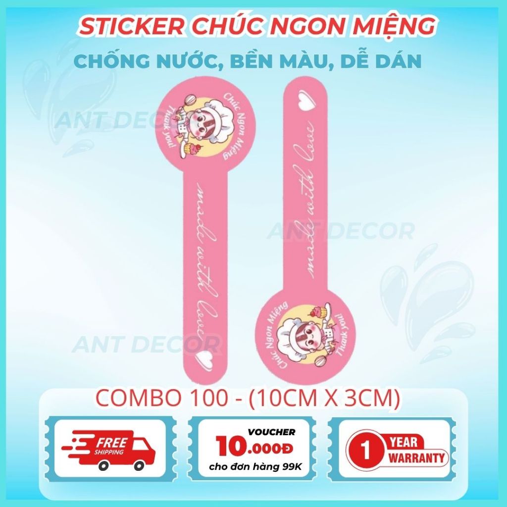 Tem dán chúc ngon miệng - tem thank you dài (10x3)cm, tem dán Decal đẹp mắt, bền màu, chống nước