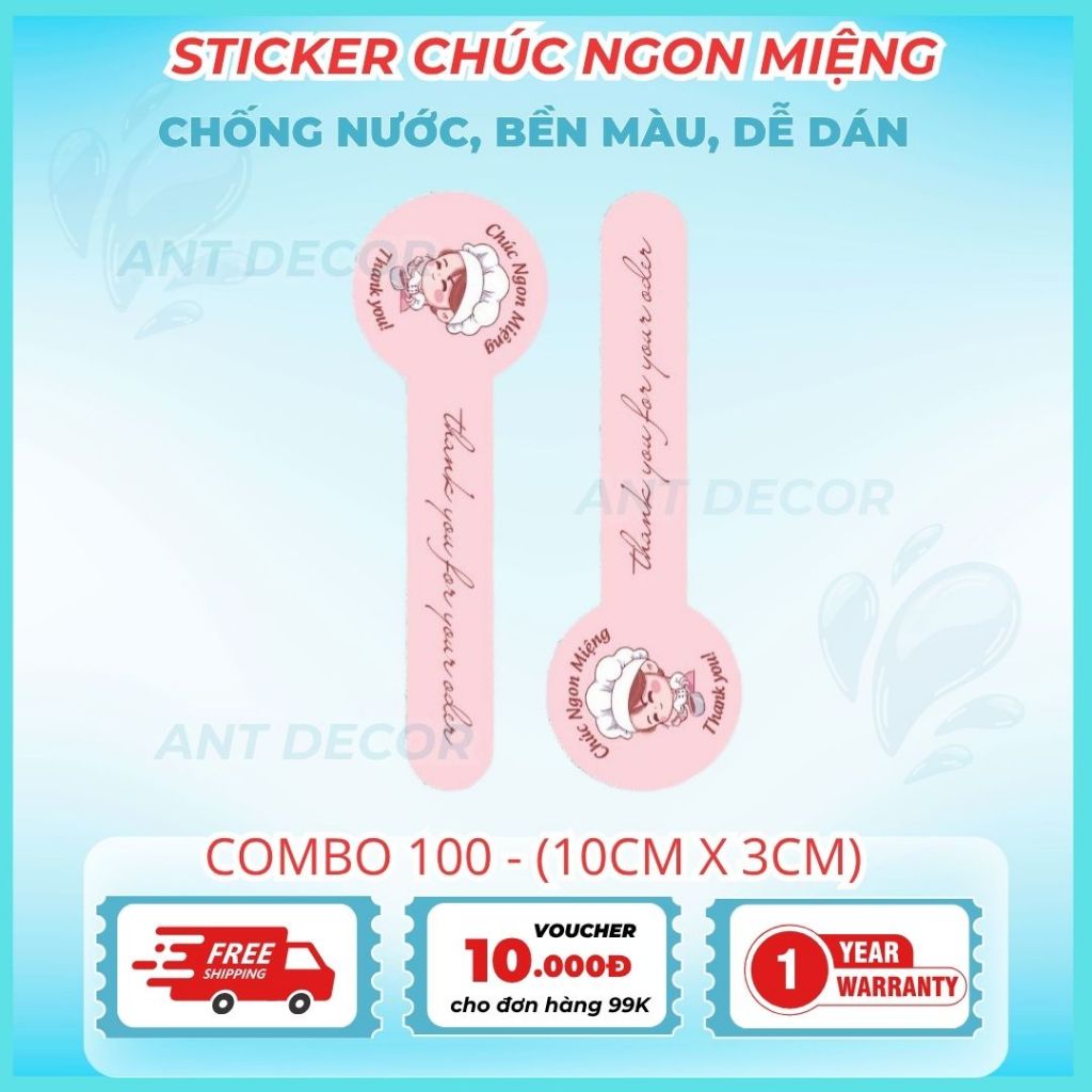 Tem dán chúc ngon miệng - tem thank you dài (10x3)cm, tem dán Decal đẹp mắt, bền màu, chống nước