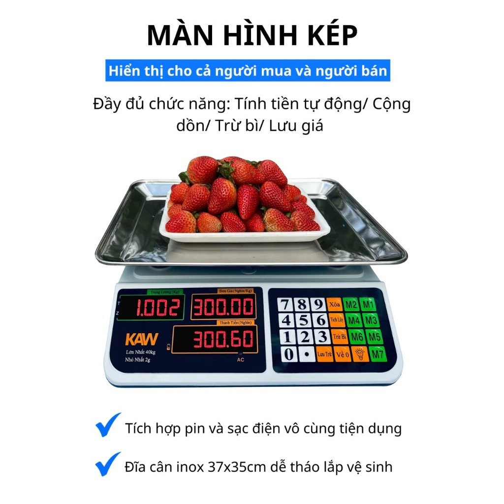 Cân Điện Tử Tính Tiền KAW Bản Tiếng Việt, 2 Mặt Hiển Thị, Loại Chống Nước, Chống Rung (BẢN NANG CẤP)