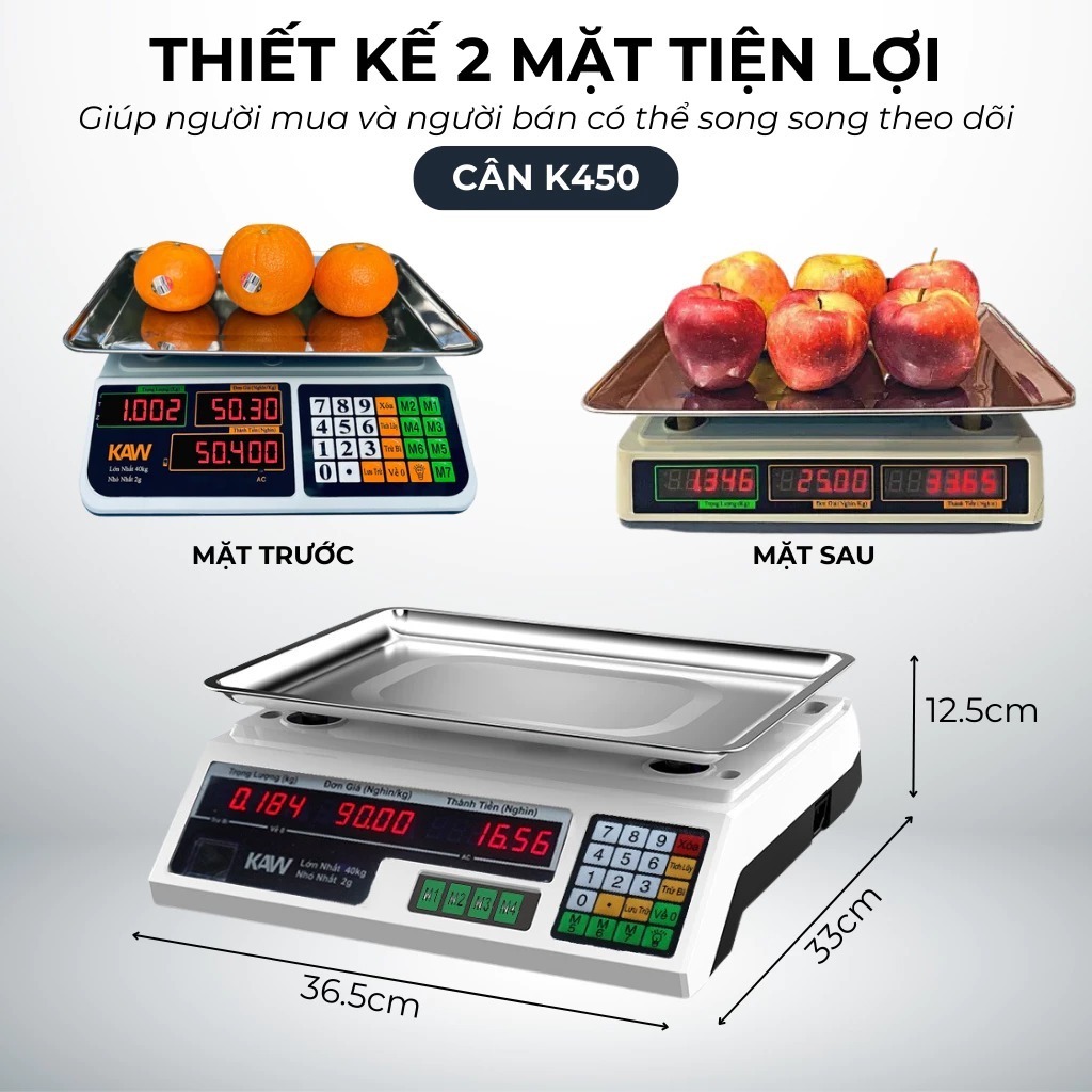 Cân Điện Tử Tính Tiền KAW Bản Tiếng Việt, 2 Mặt Hiển Thị, Loại Chống Nước, Chống Rung (BẢN NANG CẤP)