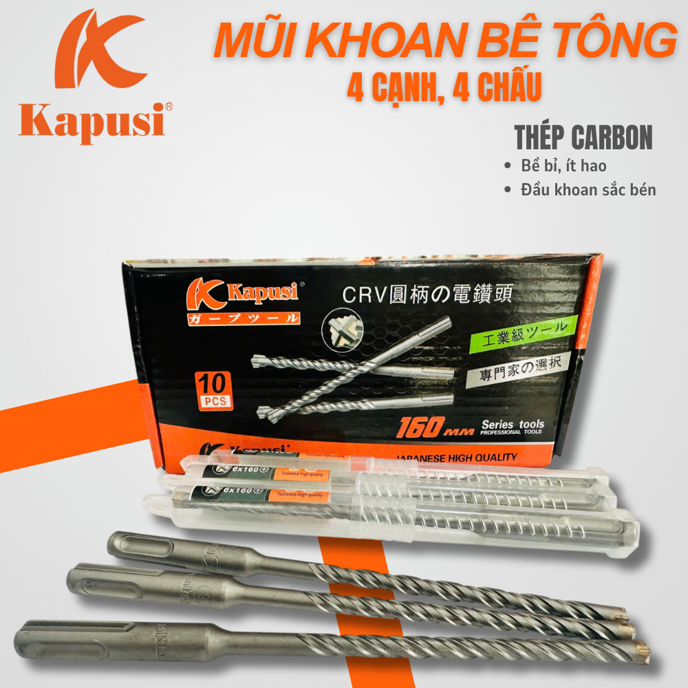 Mũi Khoan Bê Tông 4 Cạnh 4 Chấu Kapusi – Chuyên Dụng Khoan Tường, Khoan Bê Tông