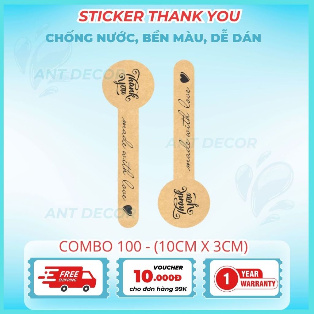 Tem dán THANK YOU dài, tem dán niêm phong chai hộp nhiều màu pastel, Decal Đẹp Mắt, Bền Màu, Chống Nước