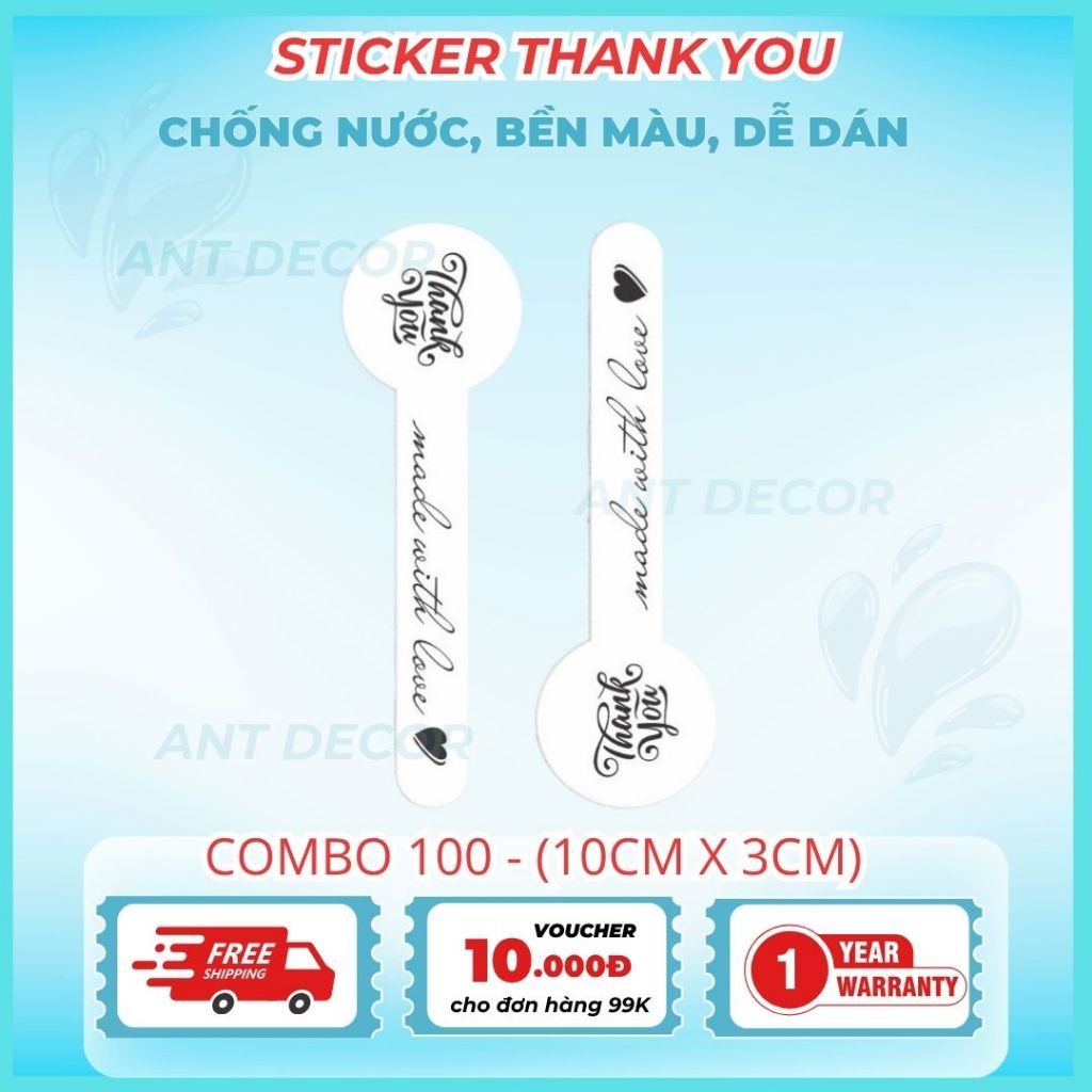 Tem dán THANK YOU dài, tem dán niêm phong chai hộp nhiều màu pastel, Decal Đẹp Mắt, Bền Màu, Chống Nước