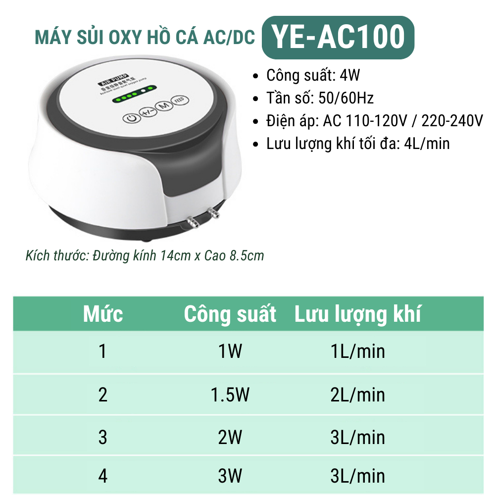 Máy Sủi Oxi JINGYE Cao Cấp Siêu Êm YE-AC100/ YE-AC200/ YE-AC300 , Bảo hành 6 tháng lỗi 1 đổi 1