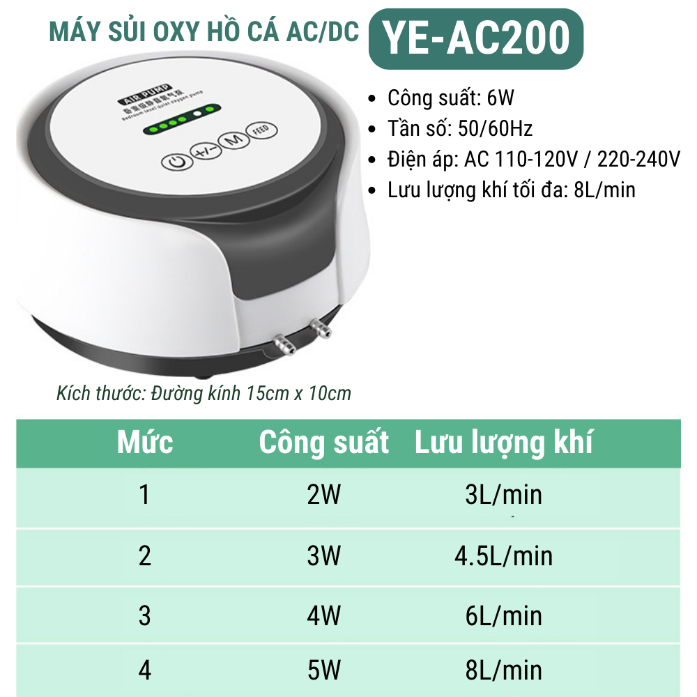 Máy Sủi Oxi JINGYE Cao Cấp Siêu Êm YE-AC100/ YE-AC200/ YE-AC300 , Bảo hành 6 tháng lỗi 1 đổi 1