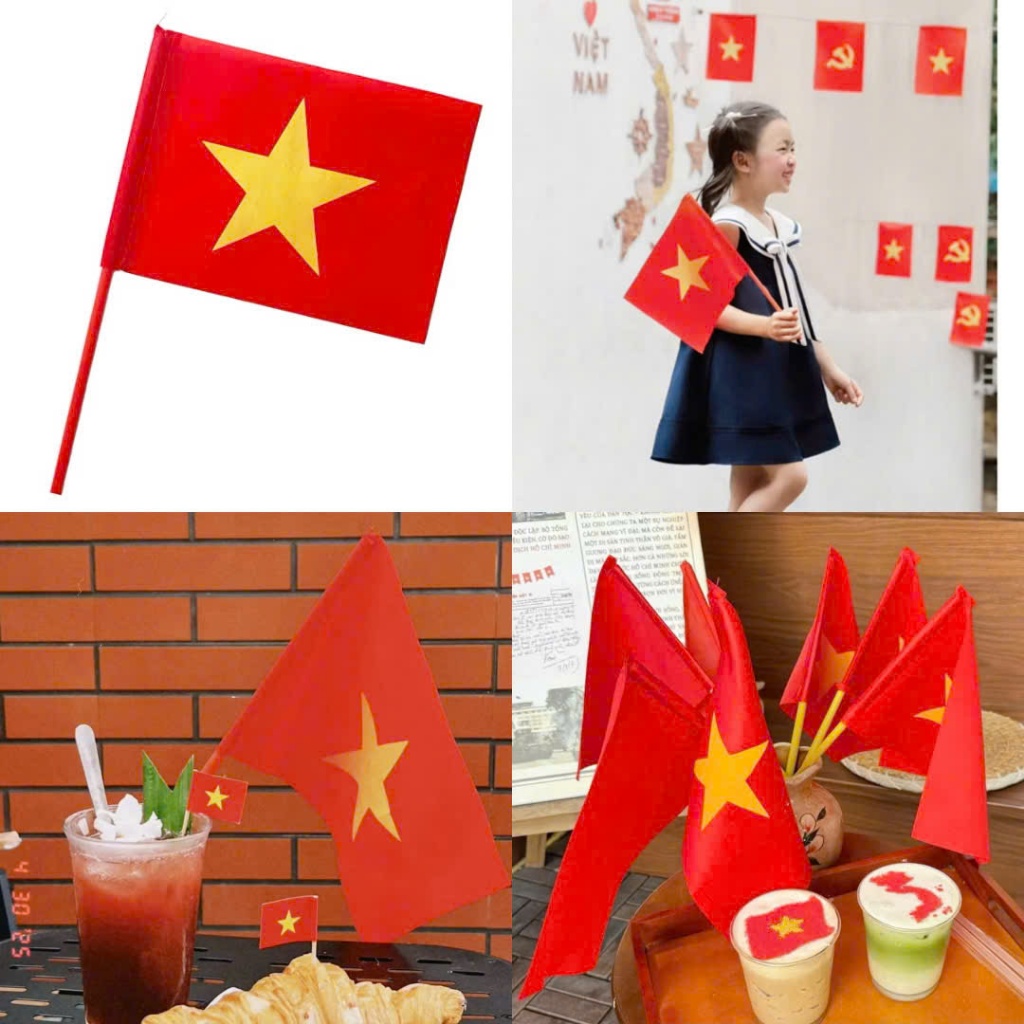 Cờ vẫy cầm tay, cờ tổ quốc cầm tay  trang trí deco quốc khánh khai giảng