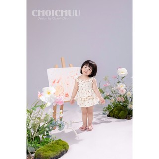 Set Áo Chân Váy hình dâu tây ChoiChuu Màu Trắng Kem Đáng Yêu, Chất Muslin Mềm Thoáng Mát