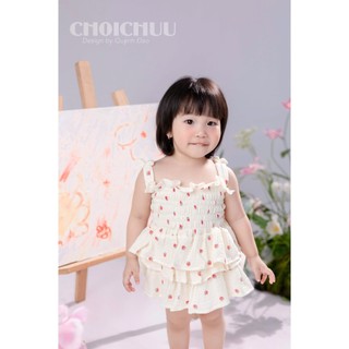 Set Áo Chân Váy hình dâu tây ChoiChuu Màu Trắng Kem Đáng Yêu, Chất Muslin Mềm Thoáng Mát