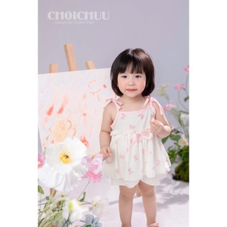 Set Áo Dây Thắt Nơ Và Quần Chất Thô Hàn ChoiChuu Mềm Mịn Thoáng Mát, Màu Trắng Kem Đáng Yêu