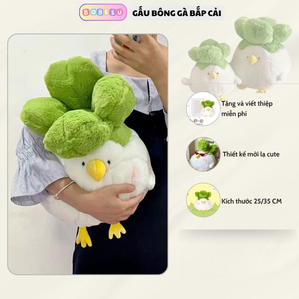 Gấu bông gà củ cải vô tri dễ thương, Thú nhồi bông con gà cosplay bắp cải làm quà tặng đáng yêu cho bé