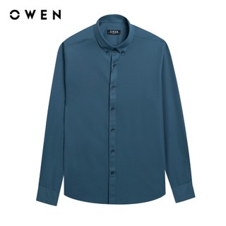 Owen - Áo sơ mi dài tay Slim Fit AS240609D màu Xanh cổ vịt chất liệu Polyester