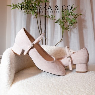 Erosska - Giày cao gót mũi tròn kiểu dáng đơn giản thanh lịch cao 4cm màu nâu - EP024