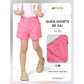 Quần short bé gái 2-9 tuổi túi hôp YODY vải kaki cottonn mềm mại thoáng mát GKCS25S025