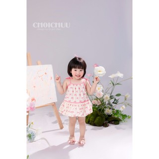 Đầm Hai Dây Cho Bé ChoiChuu Dáng Babydoll Thắt Nơ Vai, Họa Tiết Nơ Hồng Kèm Quần Chip Xinh Xắn