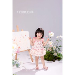 Đầm Hai Dây Cho Bé ChoiChuu Dáng Babydoll Thắt Nơ Vai, Họa Tiết Nơ Hồng Kèm Quần Chip Xinh Xắn
