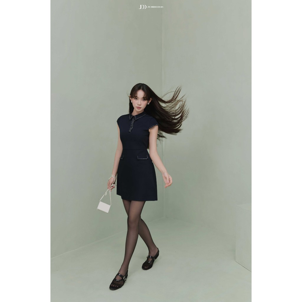 Đầm Dáng A Cổ Đức Diễu Chỉ 1S58.2507K | Đầm Mini Công Sở Preppy Chic Thanh Lịch Hiện Đại Thiết Kế JM Dress Design
