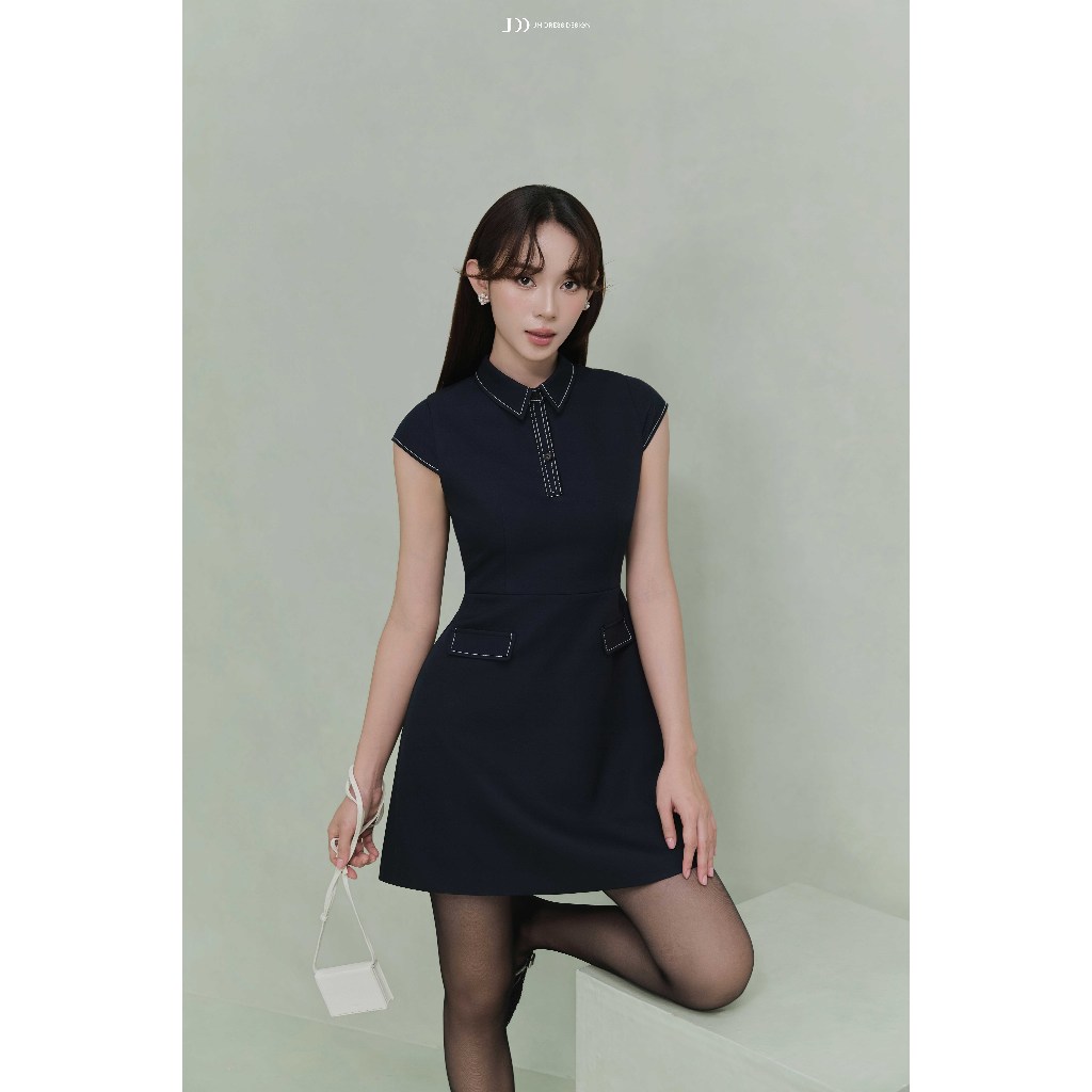 Đầm Dáng A Cổ Đức Diễu Chỉ 1S58.2507K | Đầm Mini Công Sở Preppy Chic Thanh Lịch Hiện Đại Thiết Kế JM Dress Design