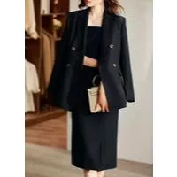 Set bộ cati đầm 2 dây mix áo khoác vest 2 màu xanh - đen A2188