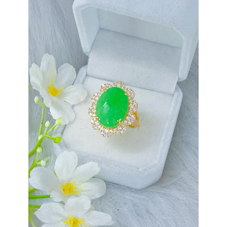 Hàng mới về nhẫn đá màu xanh trang sức mạ vàng 18 ca bên bi cao cấp, nhẫn đá màu xanh bản to có viên đá trắng cao cấp.