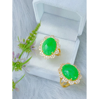 Hàng mới về nhẫn đá màu xanh trang sức mạ vàng 18 ca bên bi cao cấp, nhẫn đá màu xanh bản to có viên đá trắng cao cấp.