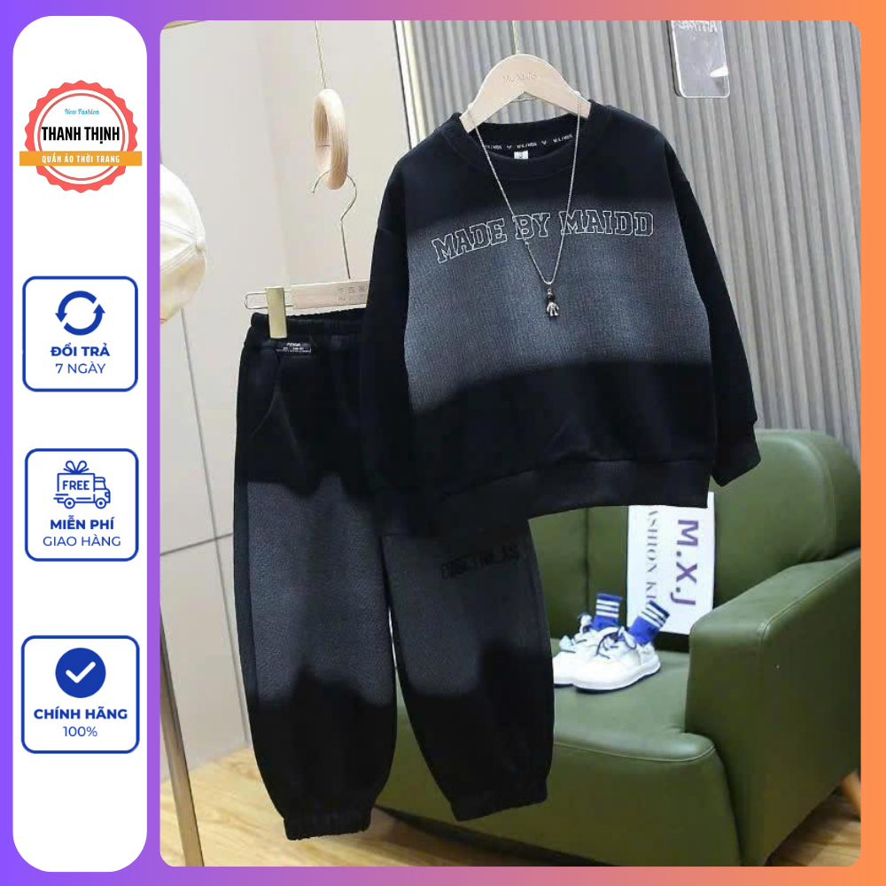 Bộ Quần Áo Thu Đông Bé Trai D10 Mẫu Chữ MAIDD Chất Co Giãn Ấm Áp Kích Cỡ Từ 14-52kg