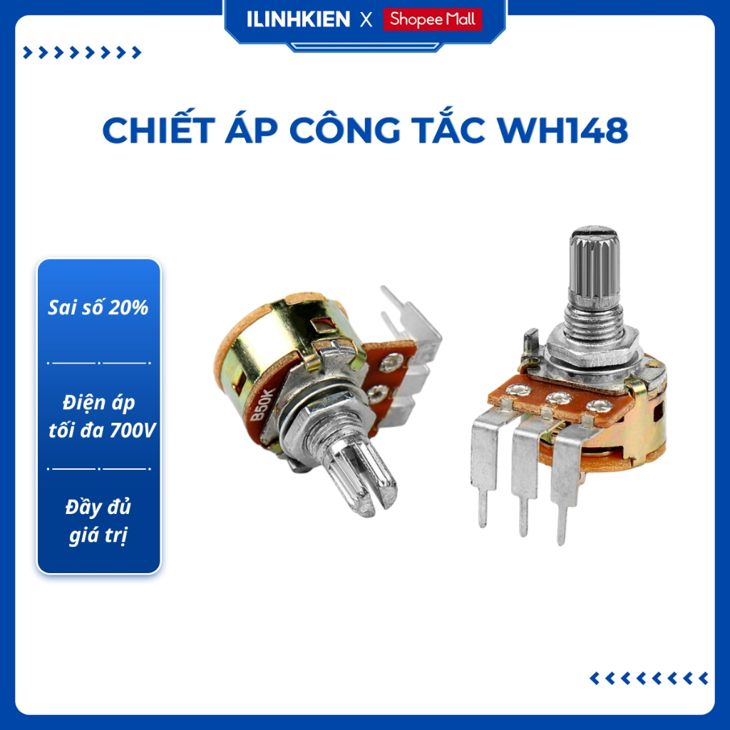 Chiết áp 5K 10K 50K 100K 500K WH148 chân cong có công tắc chất lượng cao ilinhkien
