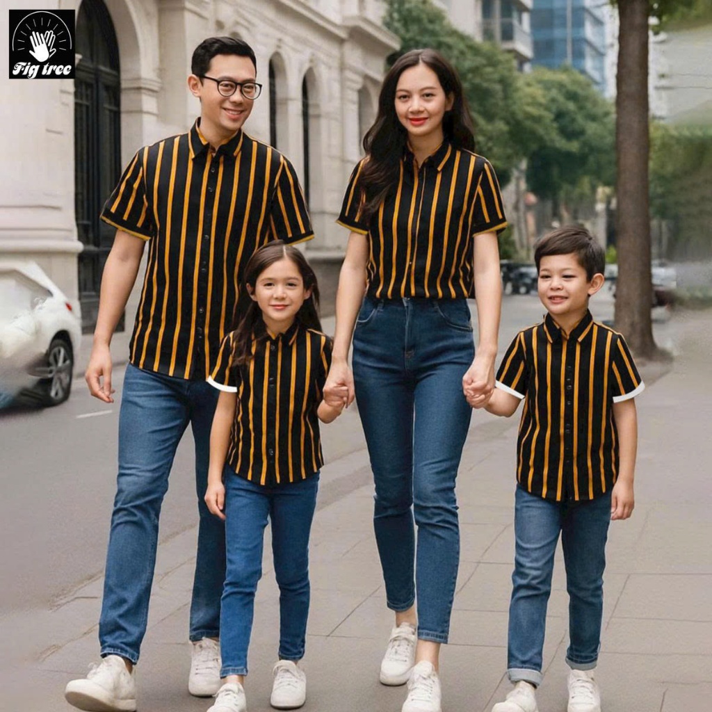 Combo Đồ Gia Đình Fig Tree Sọc Vàng Nền Đen, Set Gia Đình Đi Chơi, Đi Tiệc, Chụp Hình Siêu Xinh