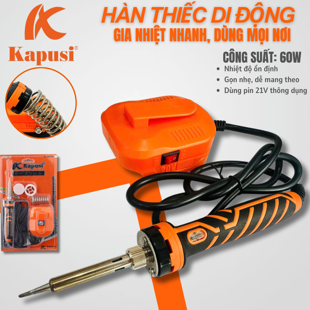 Trạm Hàn Thiếc Dùng Pin 20V Kapusi – Tương Thích Makita Dewalt Milwaukee, Công Suất 60W, K9028 Kps