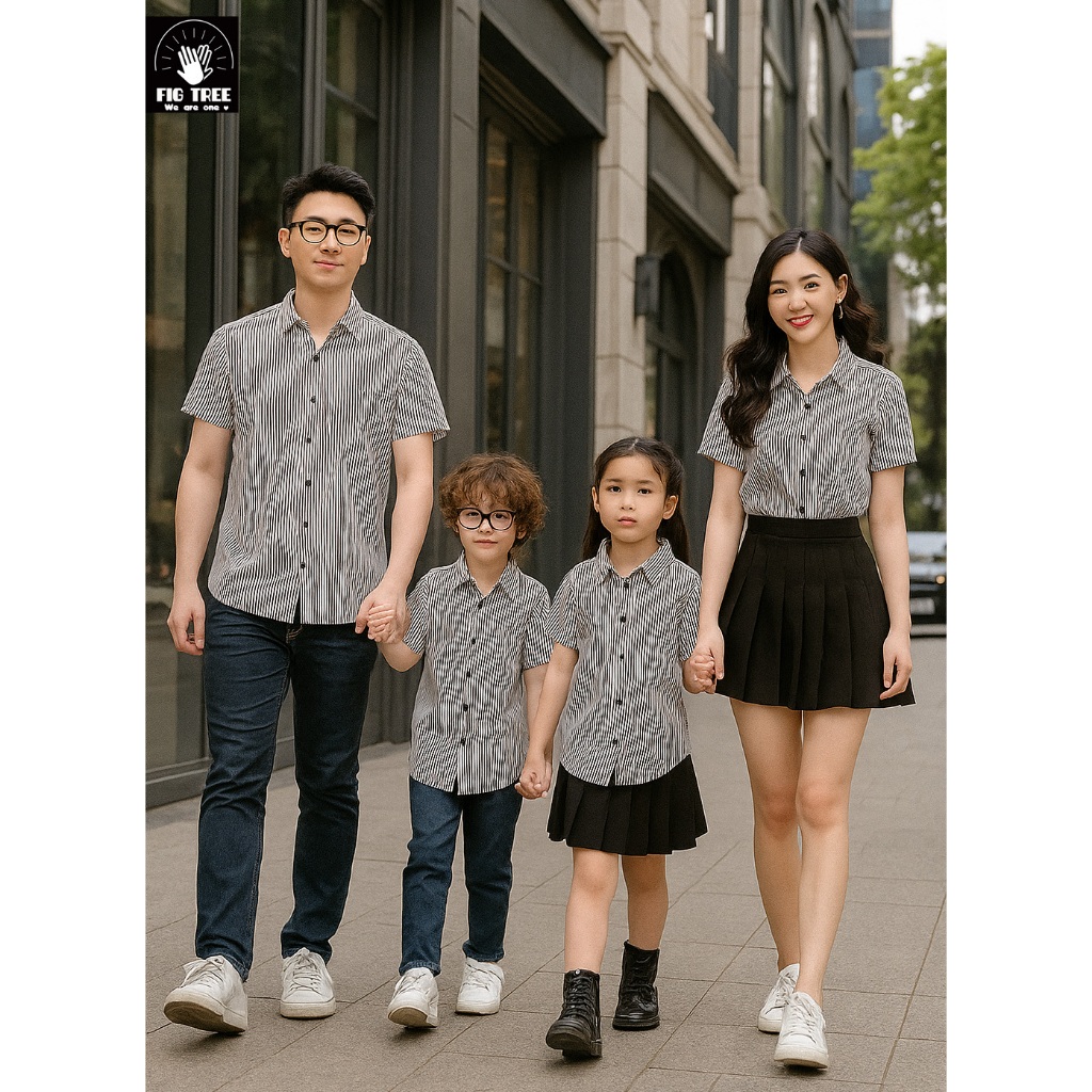 Set Đồ Gia Đình Fig Tree Sọc Trắng Đen Mát Mẻ Cho Hè Du Lịch, chất mềm mịn, hàng thiết kế, MS 159