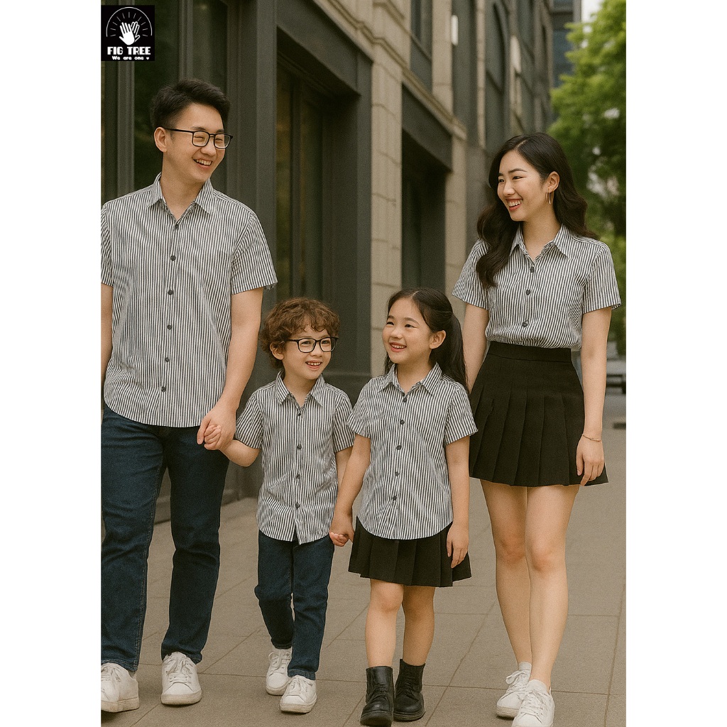 Set Đồ Gia Đình Fig Tree Sọc Trắng Đen Mát Mẻ Cho Hè Du Lịch, chất mềm mịn, hàng thiết kế, MS 159