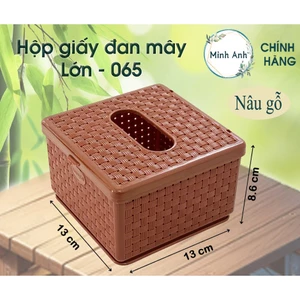 Hộp đựng khăn giấy đan mây giả gỗ giá rẻ quán ăn nhà hàng bền khay dua 065 049