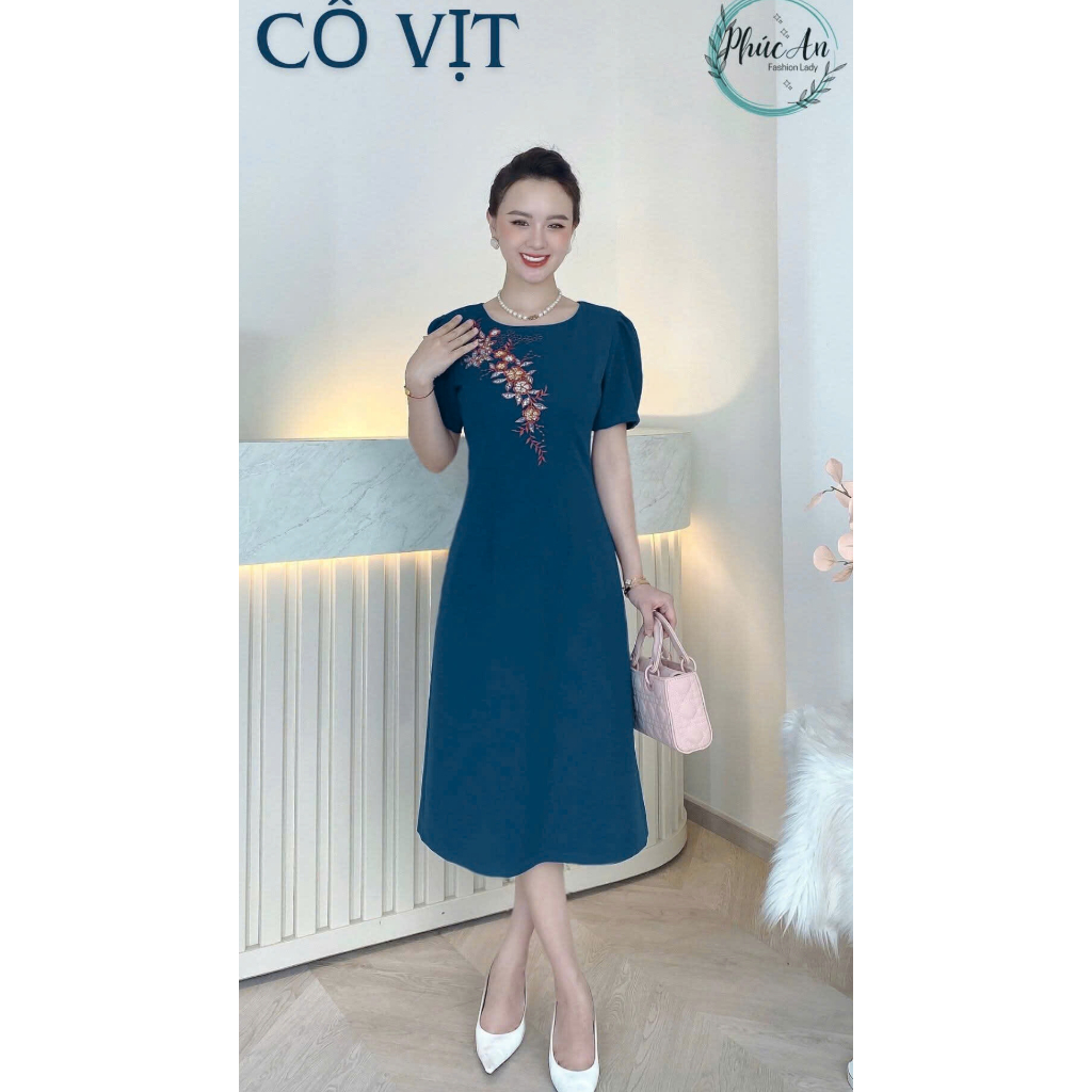 Đầm-Váy Trung Niên-Cao Cấp- thêu cao cấp phối hoa kim sa phale