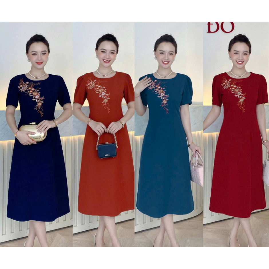 Đầm-Váy Trung Niên-Cao Cấp- thêu cao cấp phối hoa kim sa phale