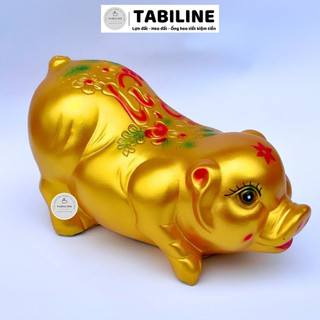 Heo đất ống tiết kiệm tiền lỗ ngang heo ngọc trinh size vừa màu gold LD31 - TABILINE